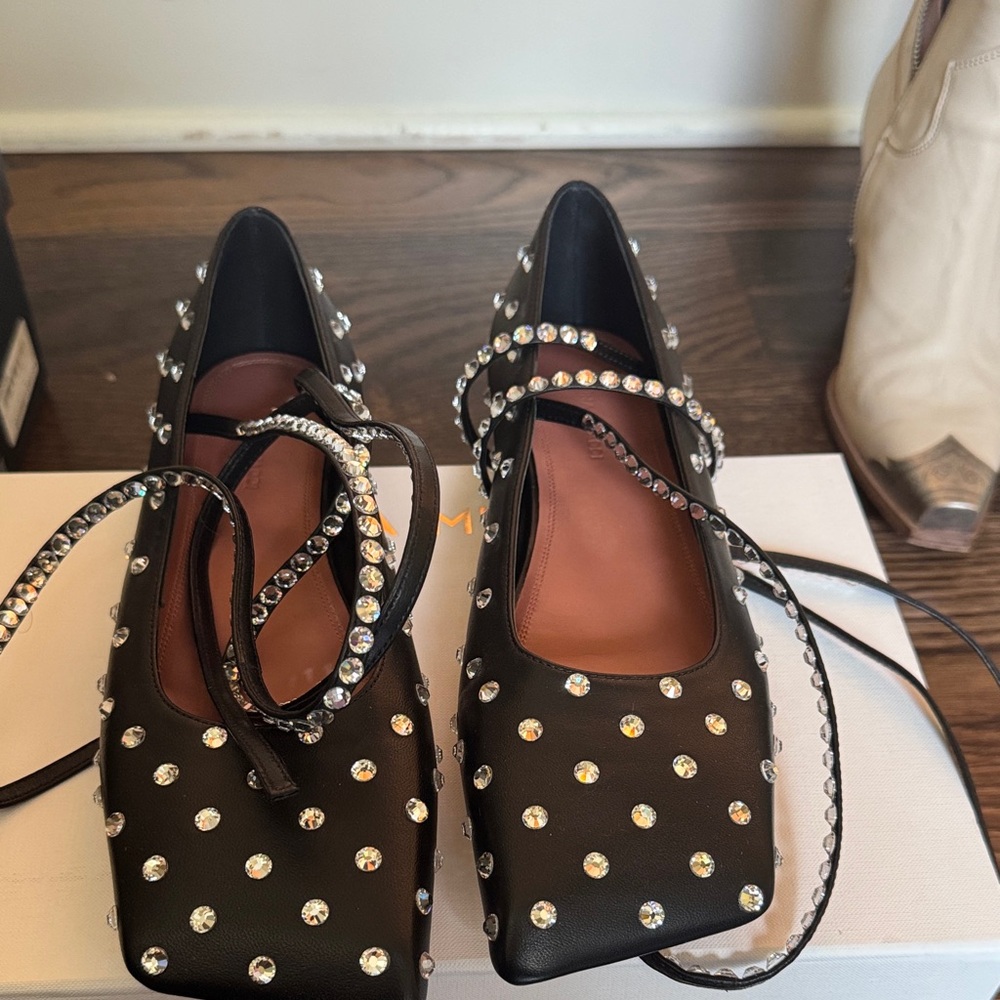 Amina Muaddi Black Crystal Embellished Heels
